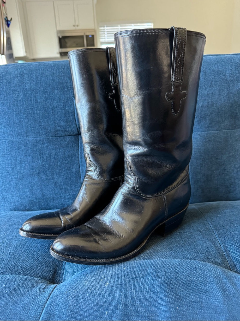 Vintage Lucchese 9D Black Stovetop Leather Cowboy Boots - Picture 2 of 9
